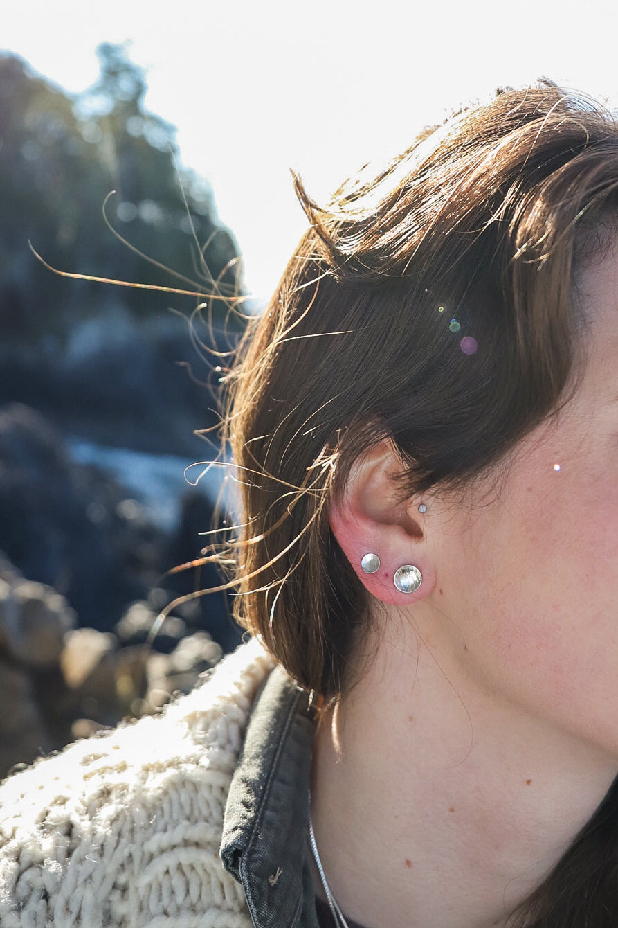 Sterling Silver Orbit Textured Studs