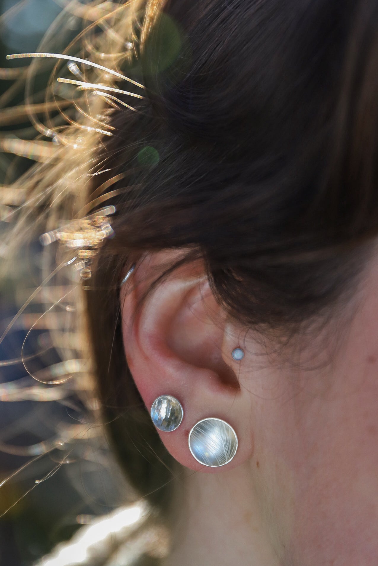 Sterling Silver Orbit Textured Studs